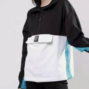 DKNY 1/2 zip pullover jacket w pocket colorblock black white blue